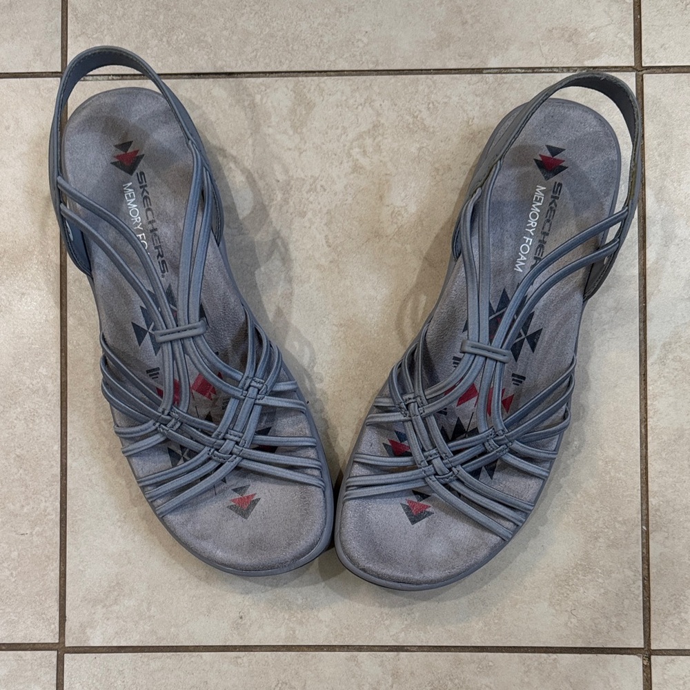 Skechers Sandals Womens 8 Reggae Slim-Slip Spliced Gore Strappy Slingback Gray